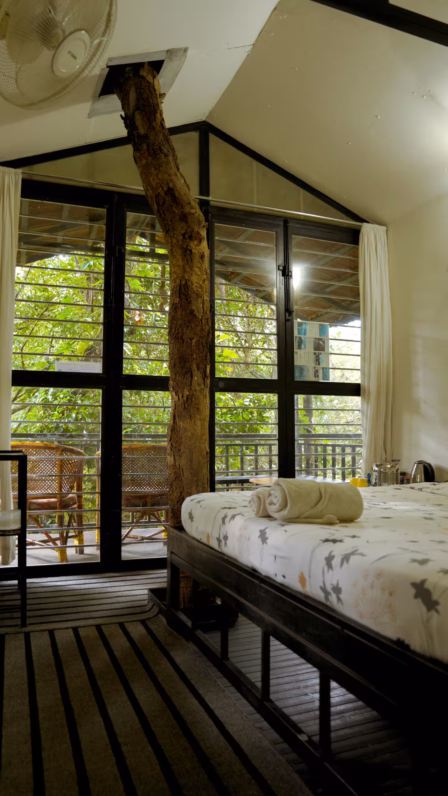 The bedroom at Waterfront looking out towards the Kabani river